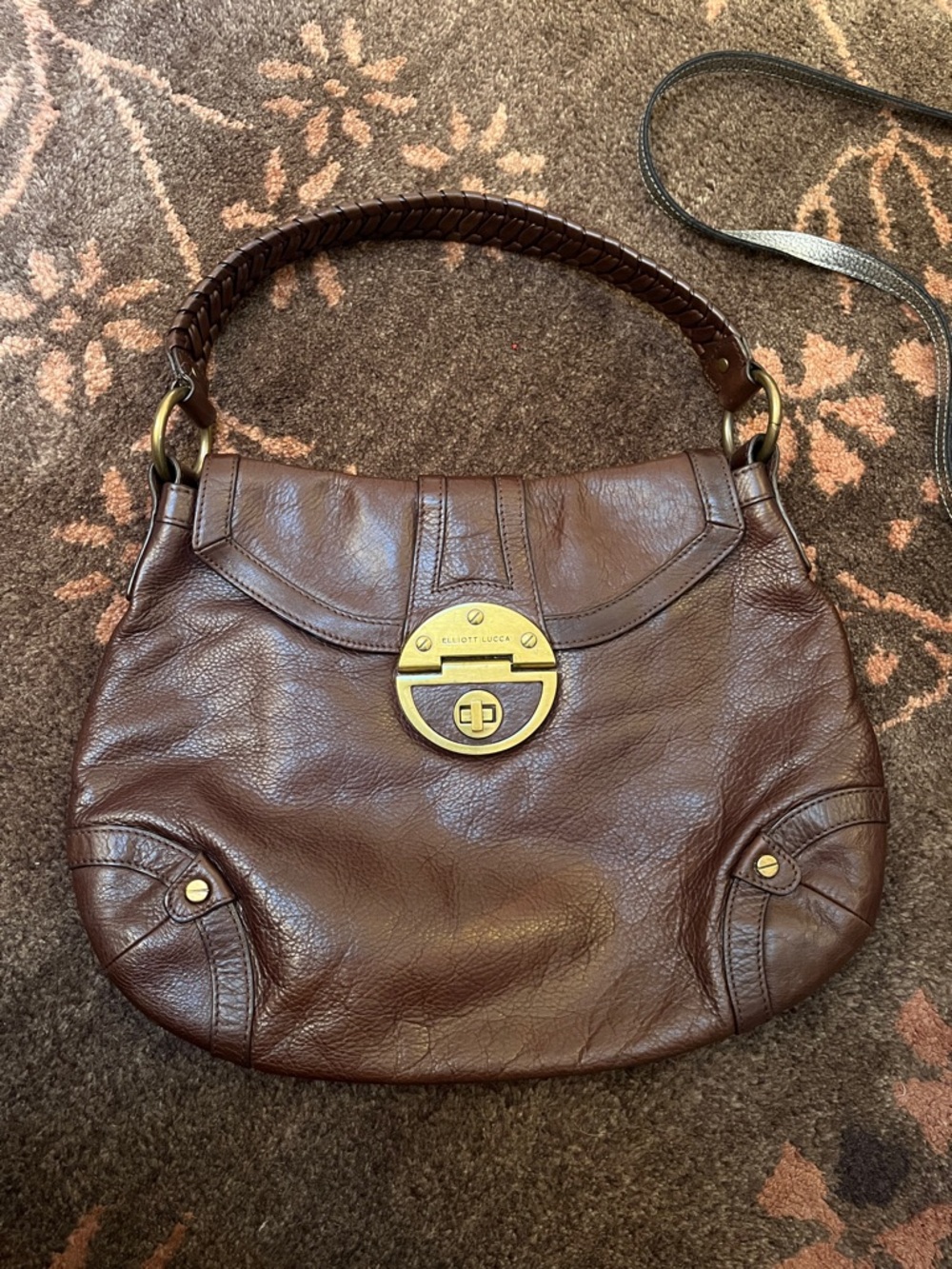 Elliott Lucca Chocolate Brown Braided-Handle Leather Shoulder Bag Reposh